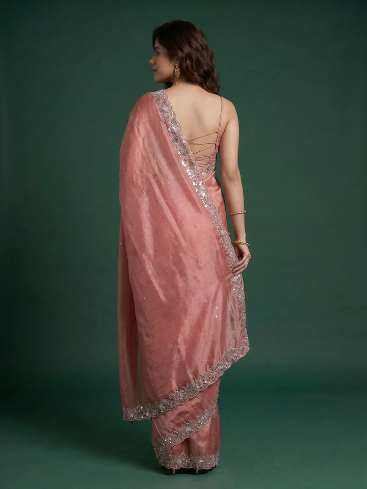 Pink Embroidered Tissue Saree