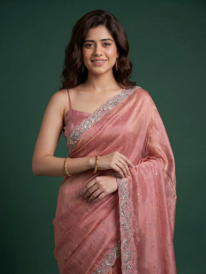 Pink Embroidered Tissue Saree