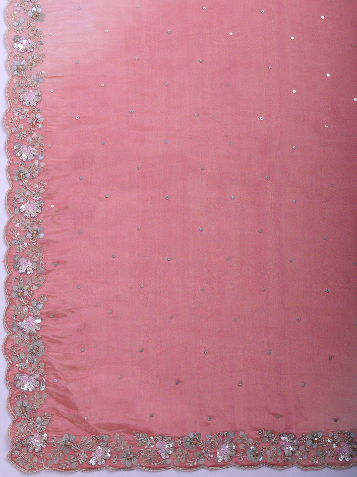 Pink Embroidered Tissue Saree