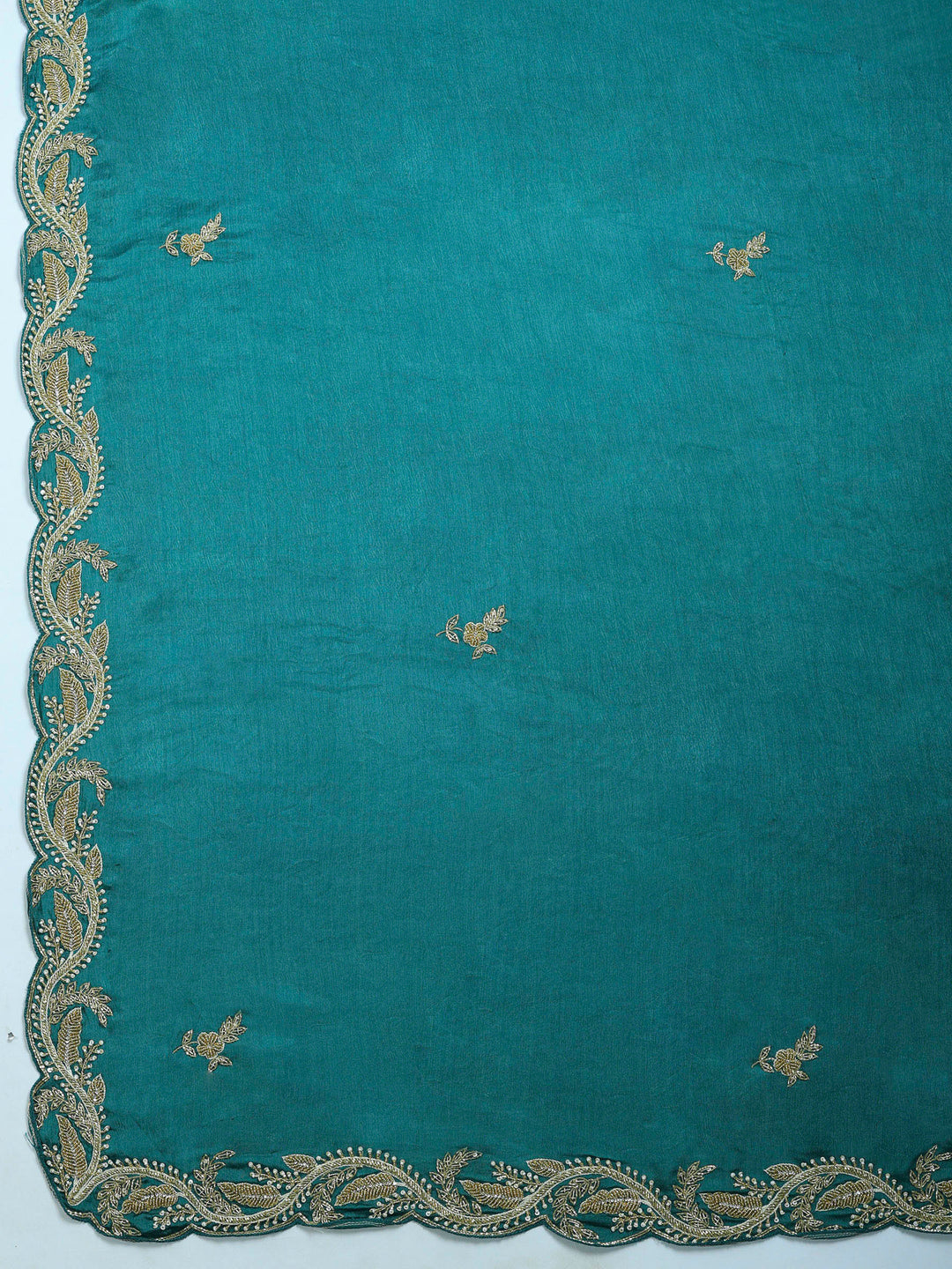 Green Embroidered Chinon Saree
