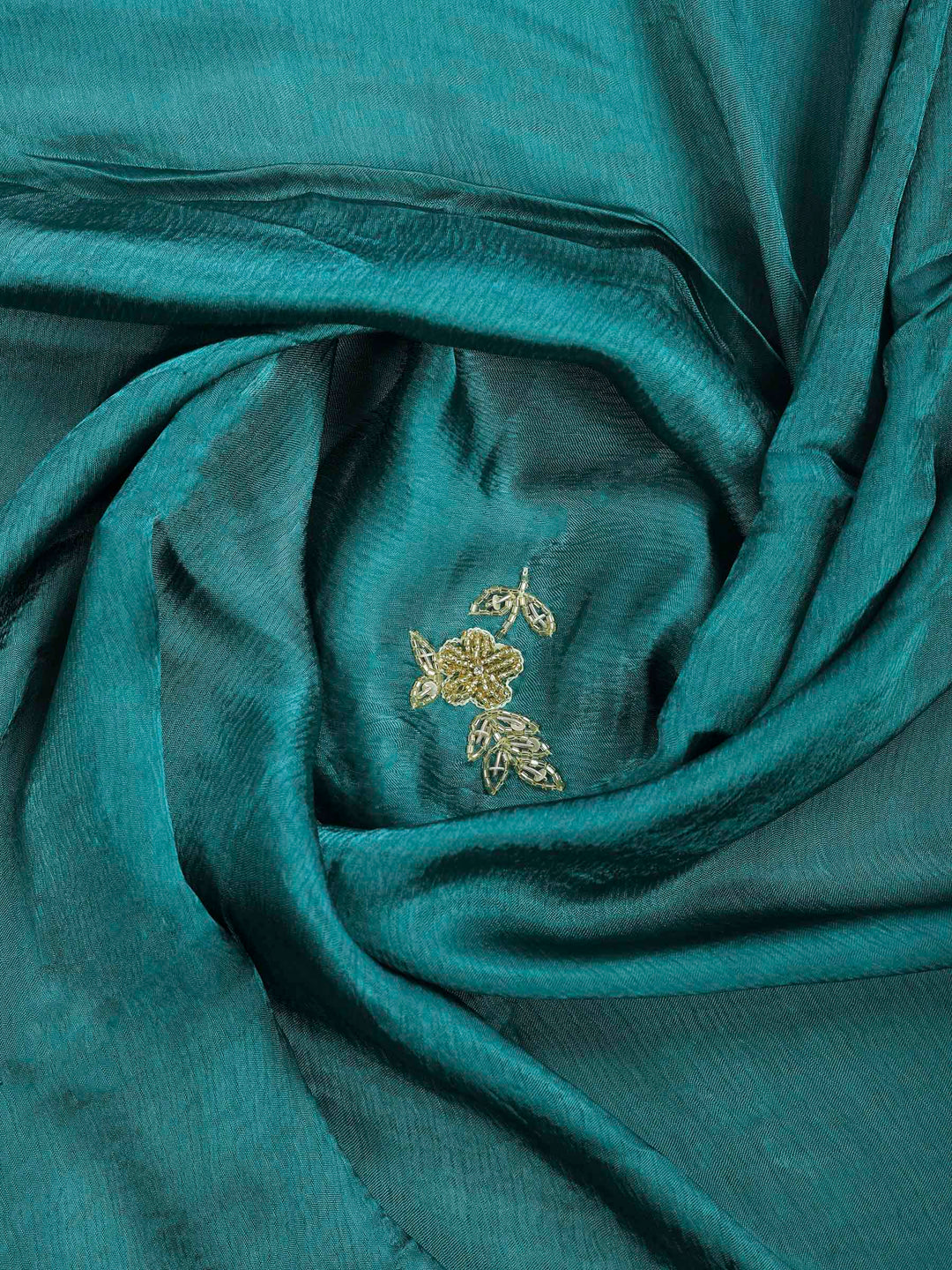 Green Embroidered Chinon Saree