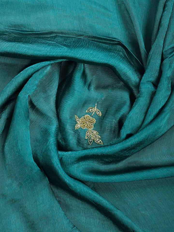 Green Embroidered Chinon Saree