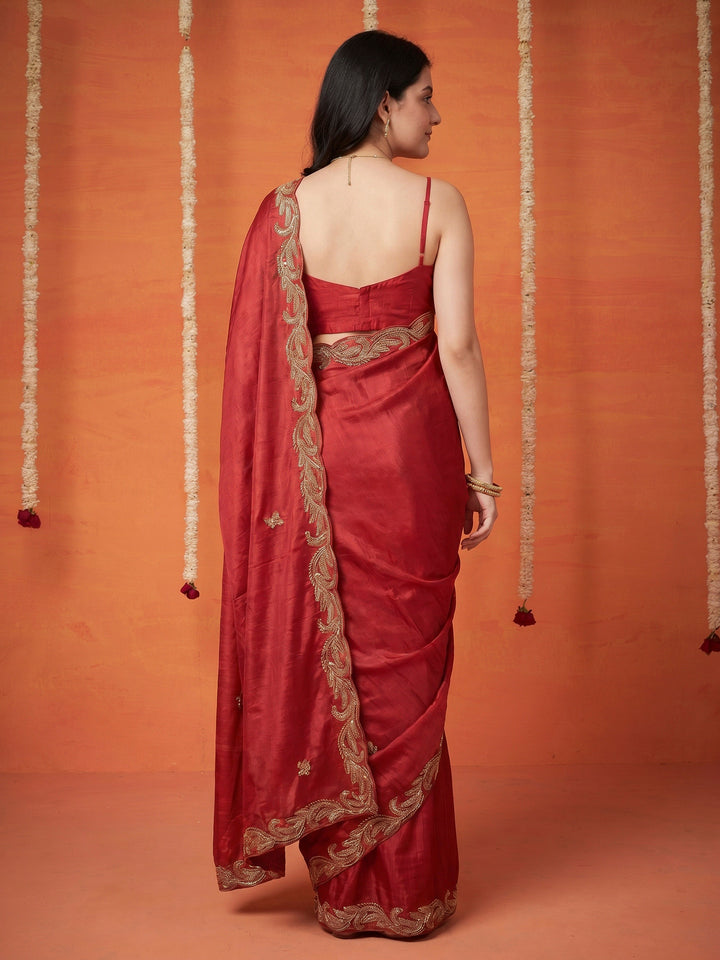 Rani Embroidered Chinon Saree