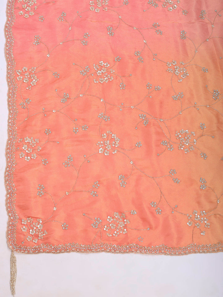 Peach Embroidered Tissue Saree