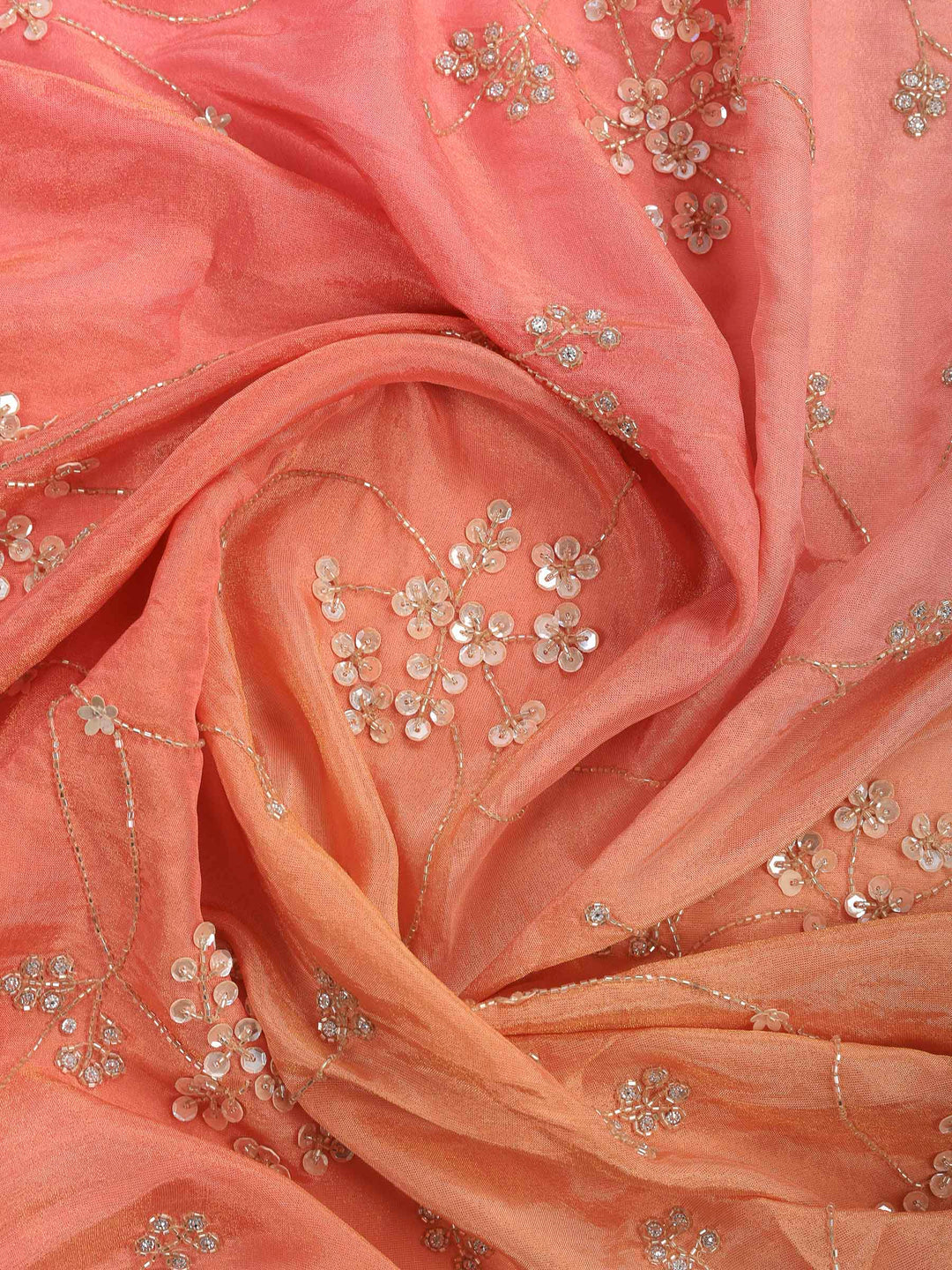 Peach Embroidered Tissue Saree