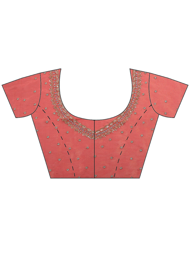 Peach Embroidered Tissue Saree