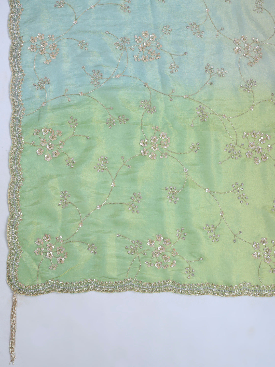 Pista Green Embroidered Tissue Saree