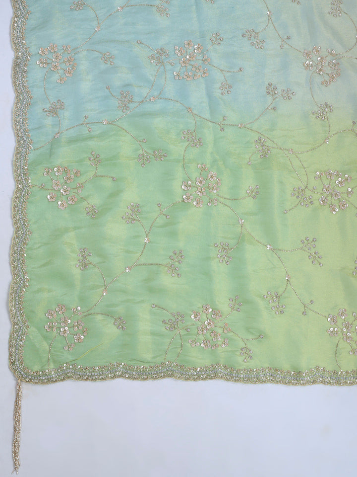 Pista Green Embroidered Tissue Saree