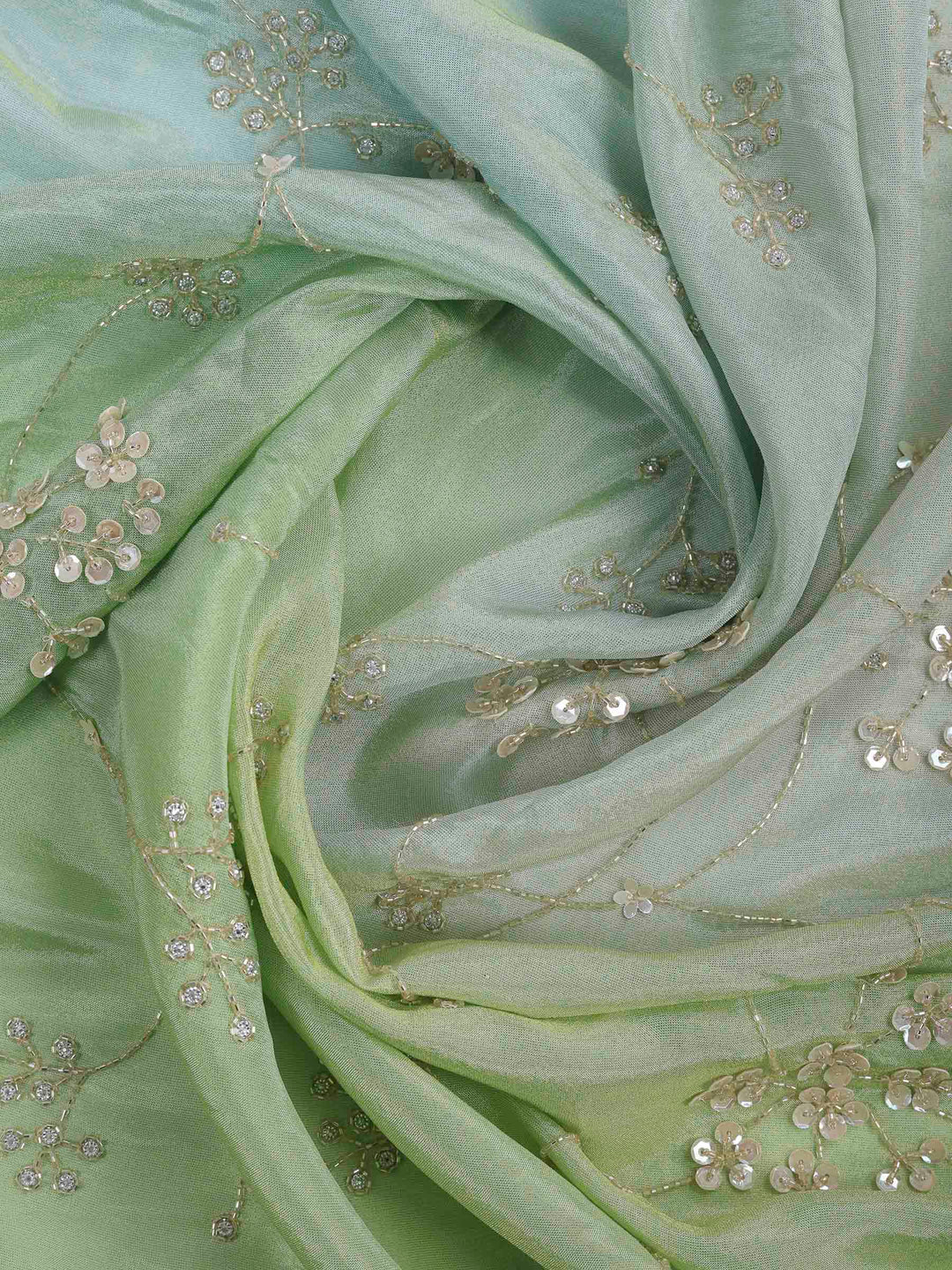 Pista Green Embroidered Tissue Saree