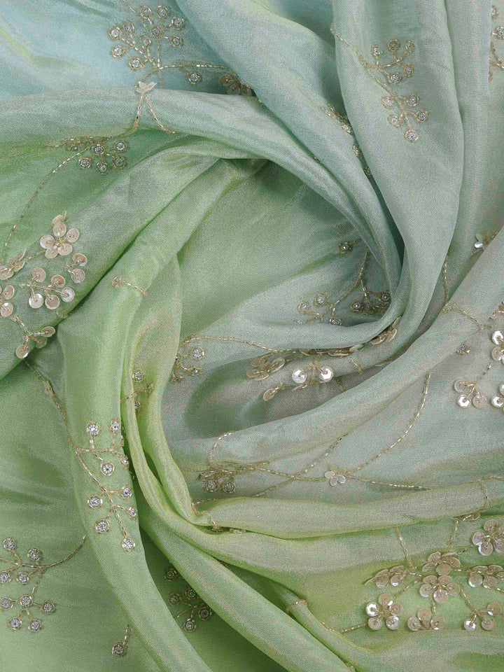 Pista Green Embroidered Tissue Saree