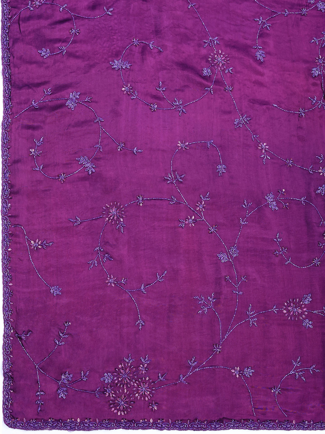 Wine Embroidered Satin Saree