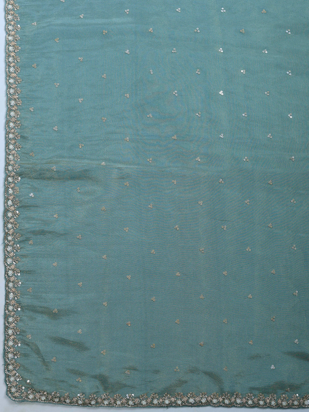 Sea Green Embroidered Tissue Saree