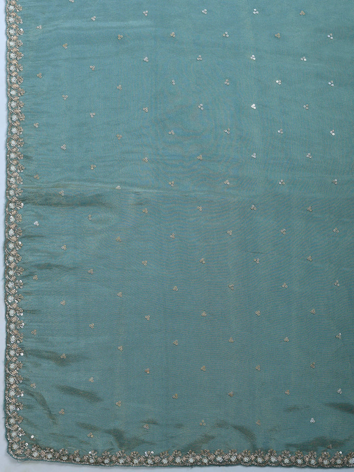 Sea Green Embroidered Tissue Saree