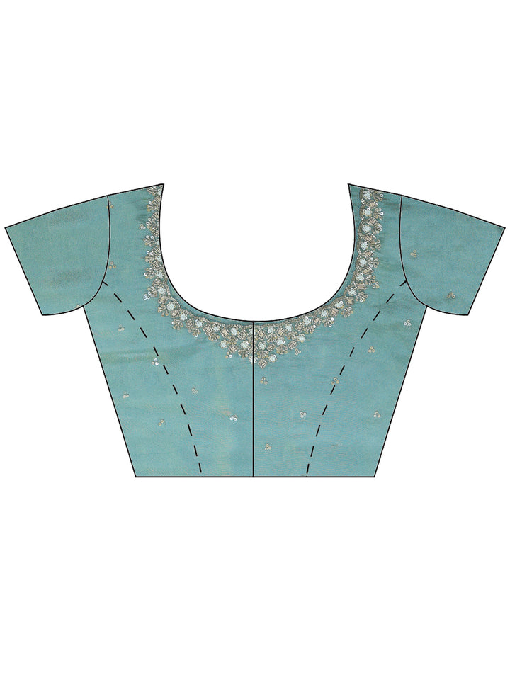 Sea Green Embroidered Tissue Saree