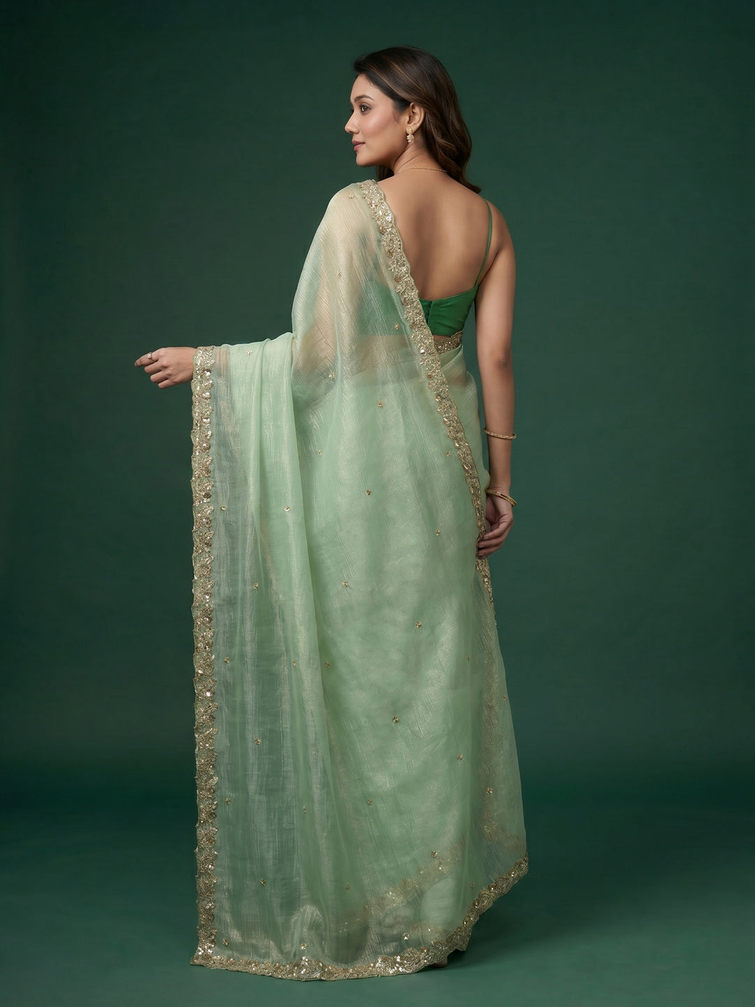 Pista Green Embroidered Organza Saree