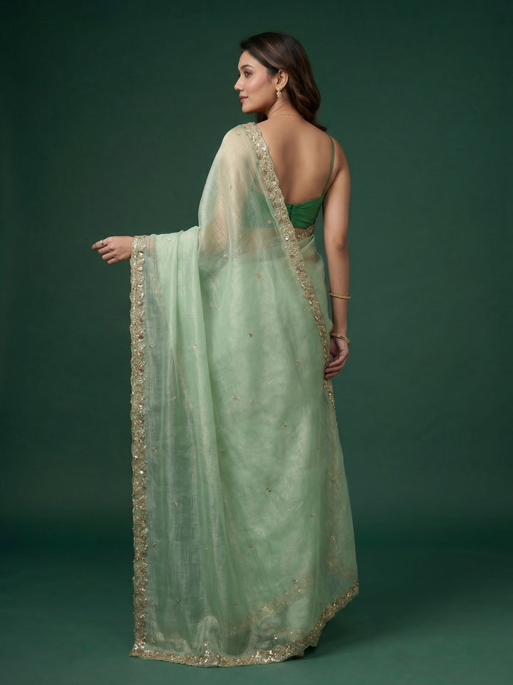 Pista Green Embroidered Organza Saree