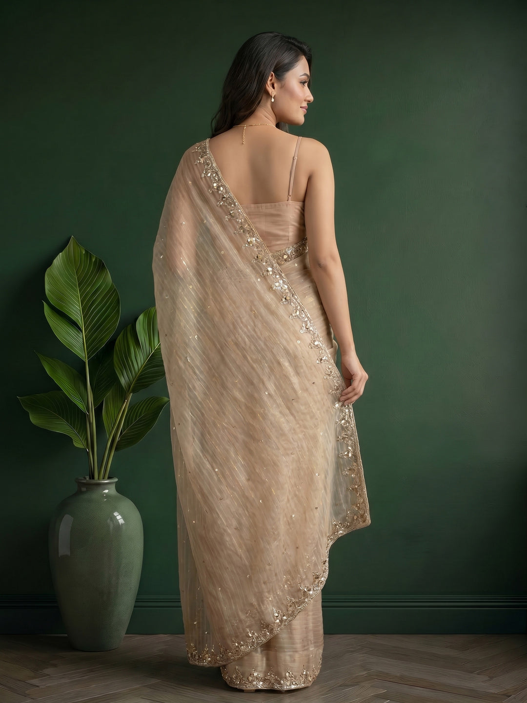 Grey Embroidered Tissue Saree