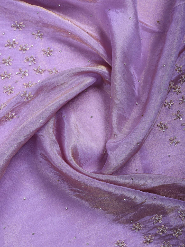 Lavender Embroidered Tissue Saree