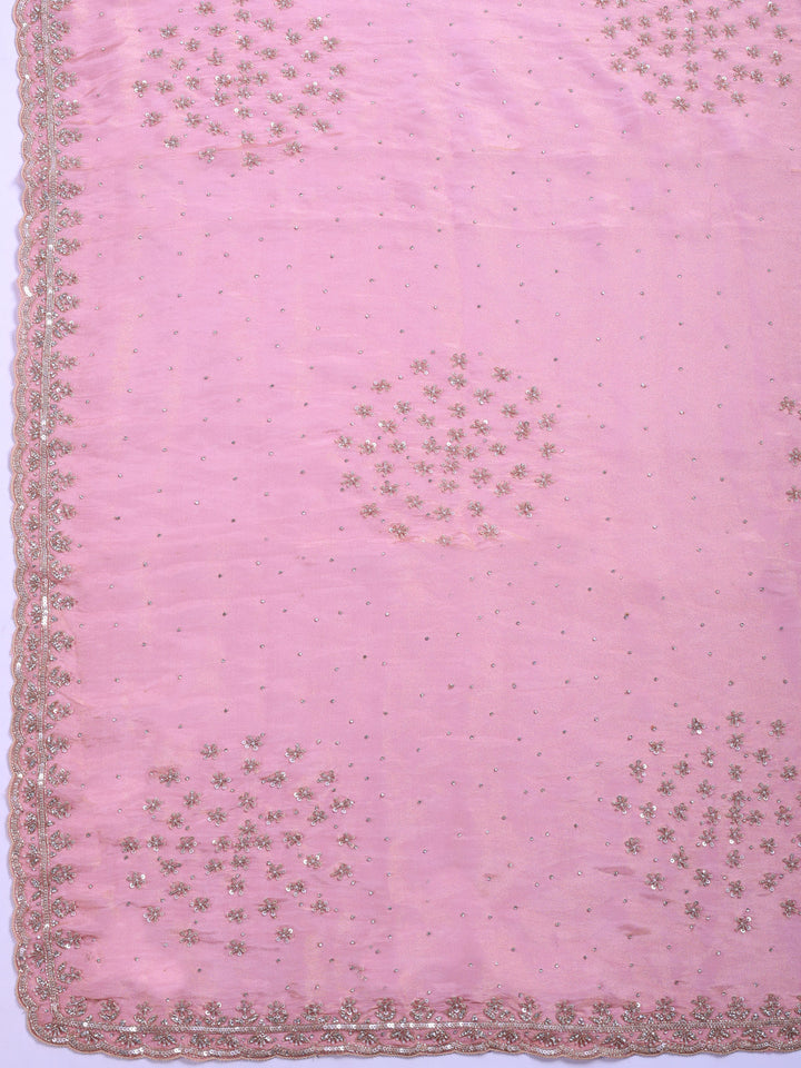 Pink Embroidered Tissue Saree