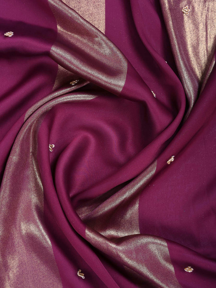 Wine Embroidered Satin Saree