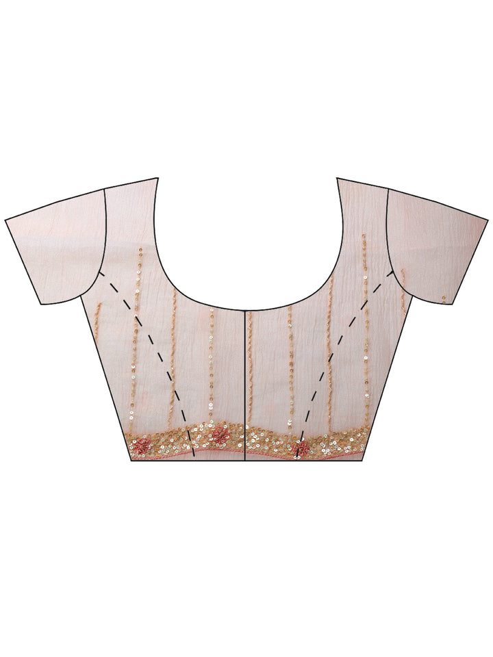 Peach Embroidered Organza Saree