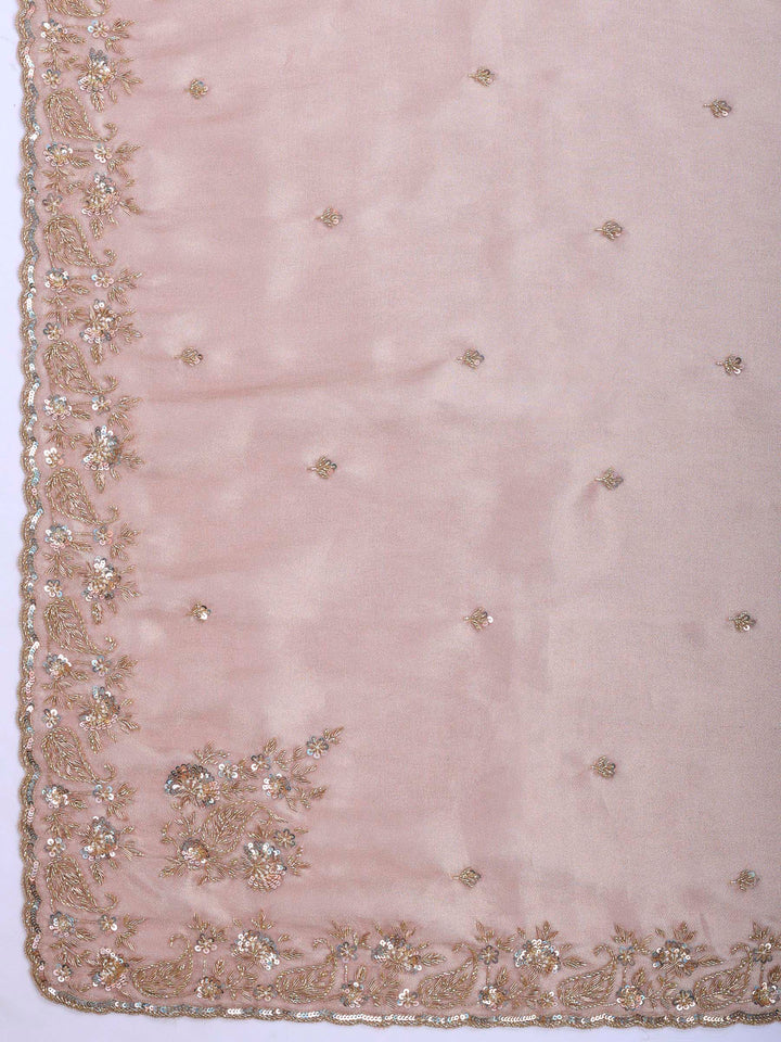 Dusty Pink Embroidered Tissue Saree