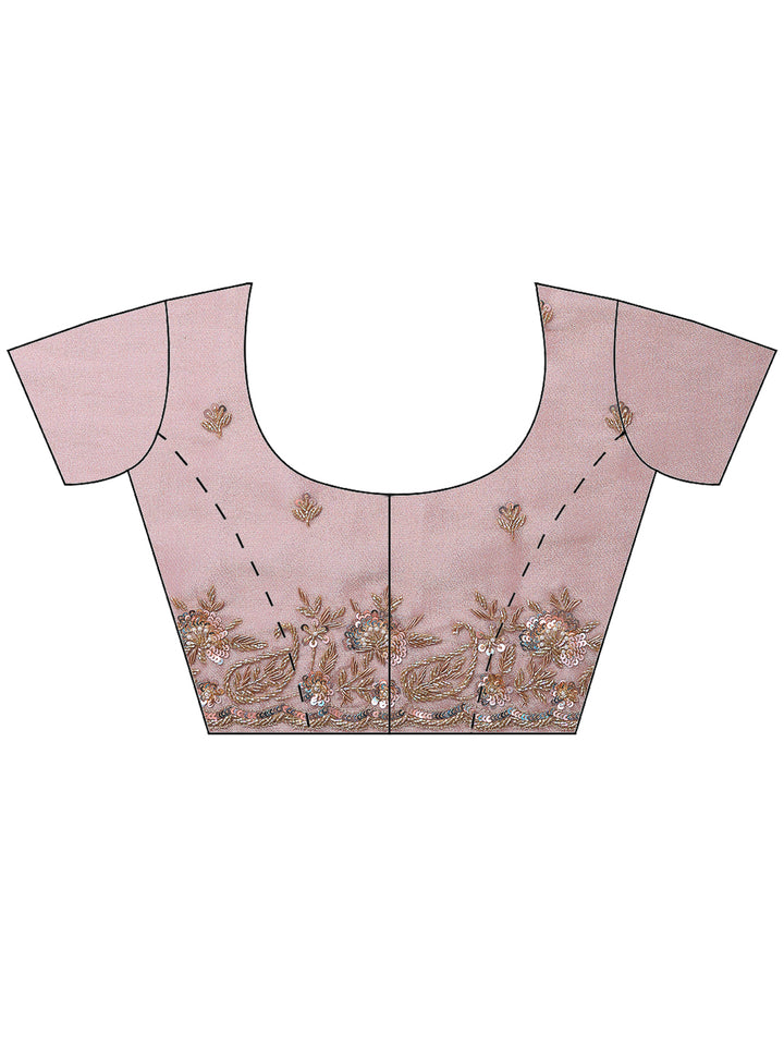 Dusty Pink Embroidered Tissue Saree