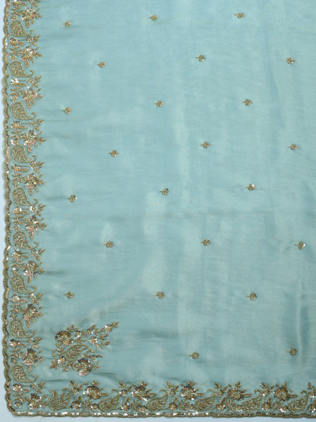 Sea Green Embroidered Tissue Saree