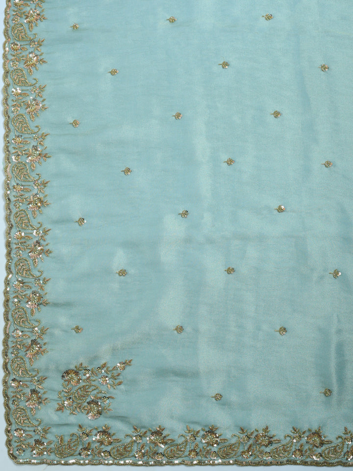 Sea Green Embroidered Tissue Saree