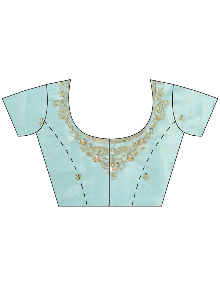Sea Green Embroidered Tissue Saree