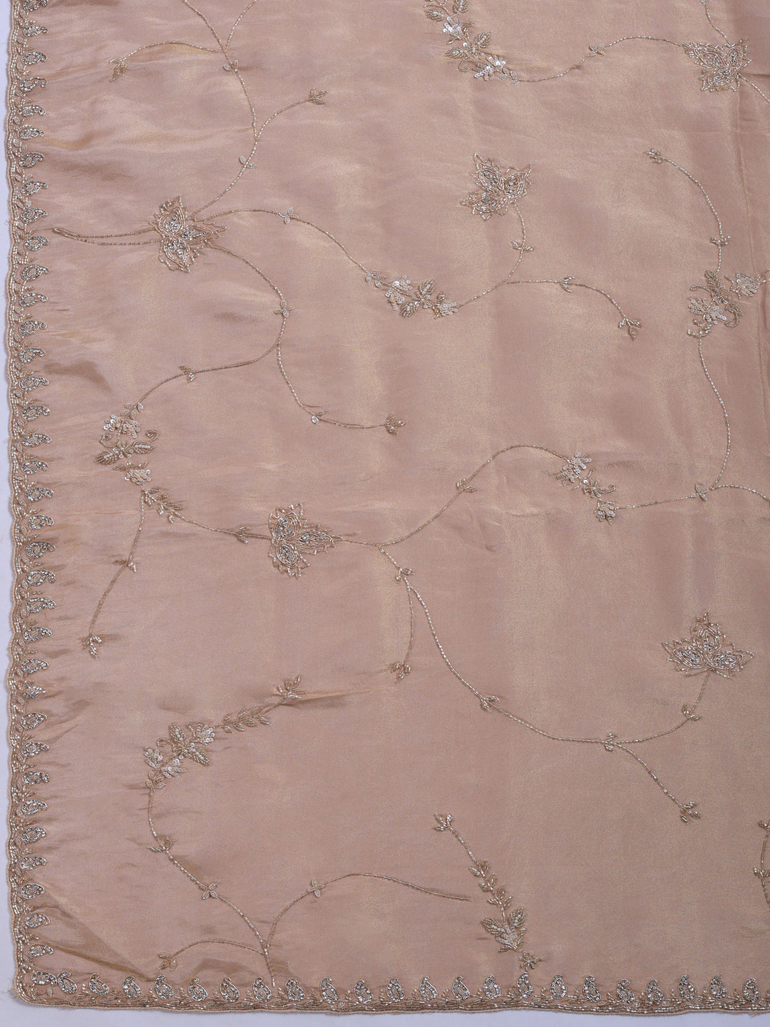 Beige Embroidered Tissue Saree