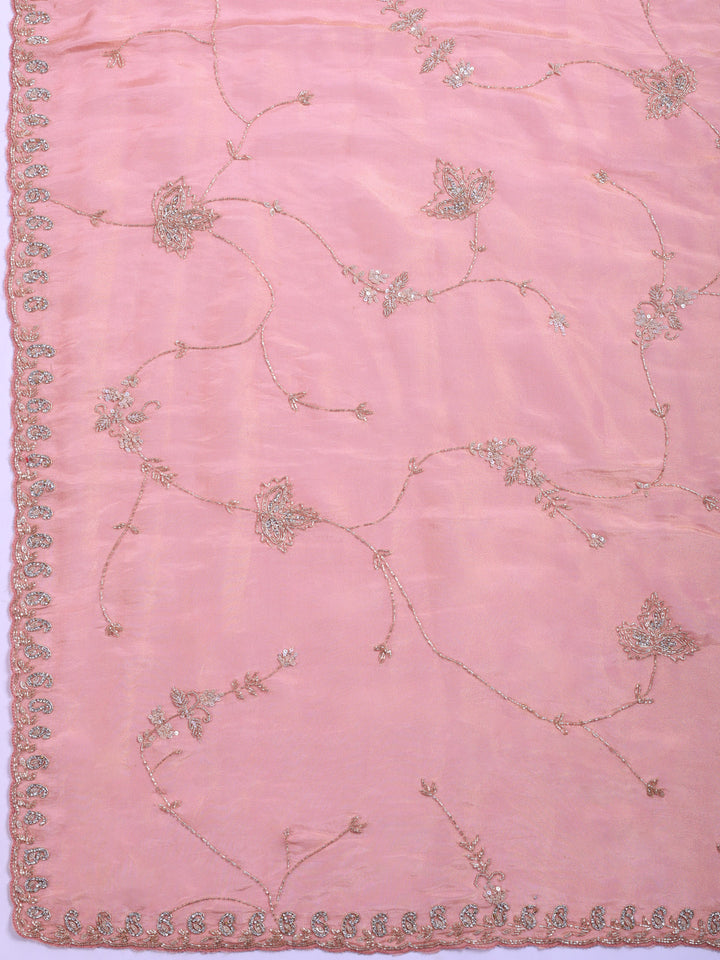 Pink Embroidered Tissue Saree