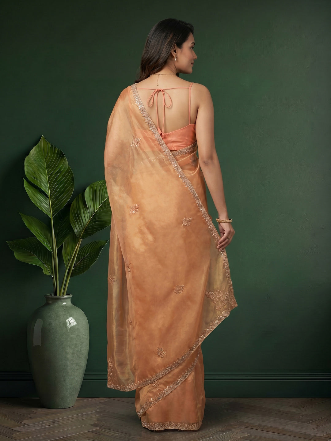 Dusty Pink Embroidered Tissue Saree