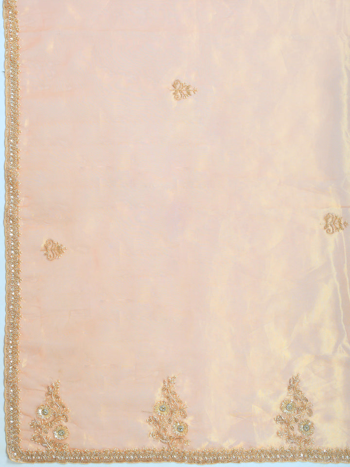 Dusty Pink Embroidered Tissue Saree