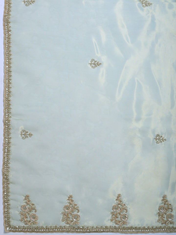 Pista Green Embroidered Tissue Saree