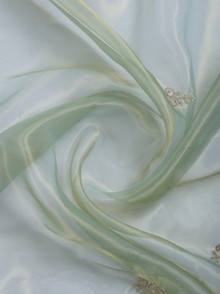 Pista Green Embroidered Tissue Saree