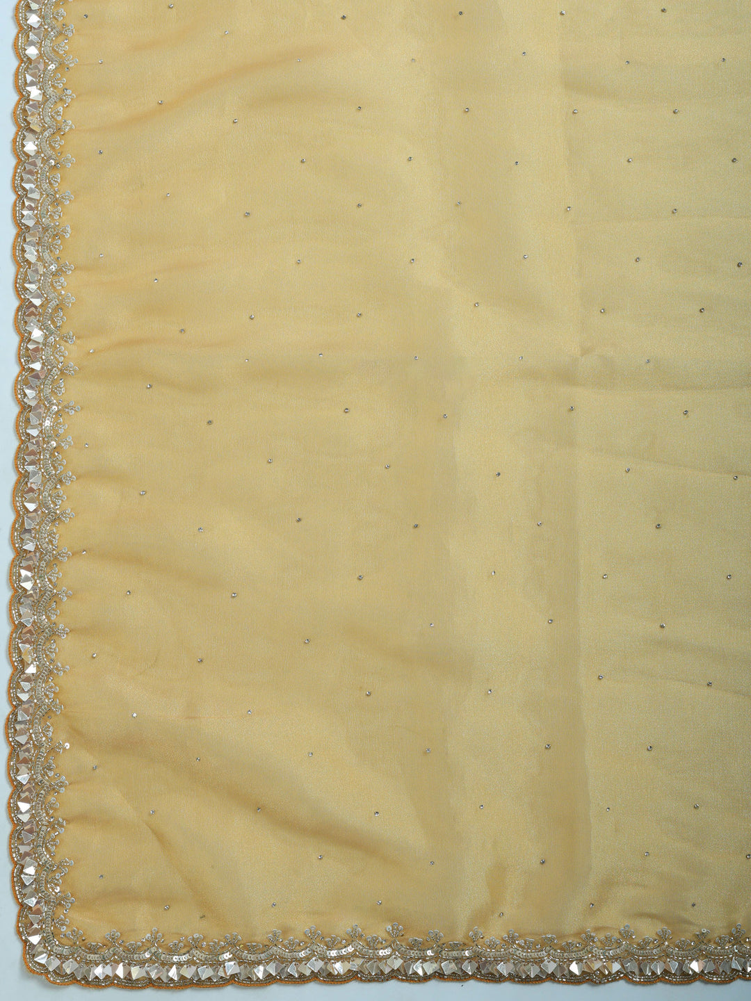 Mustard Embroidered Tissue Saree