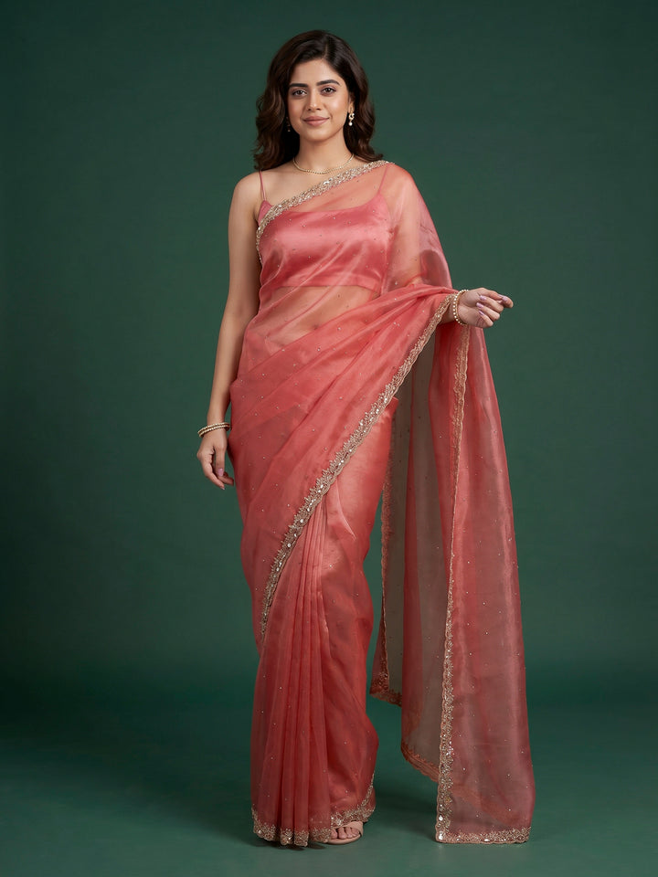 Pink Embroidered Tissue Saree