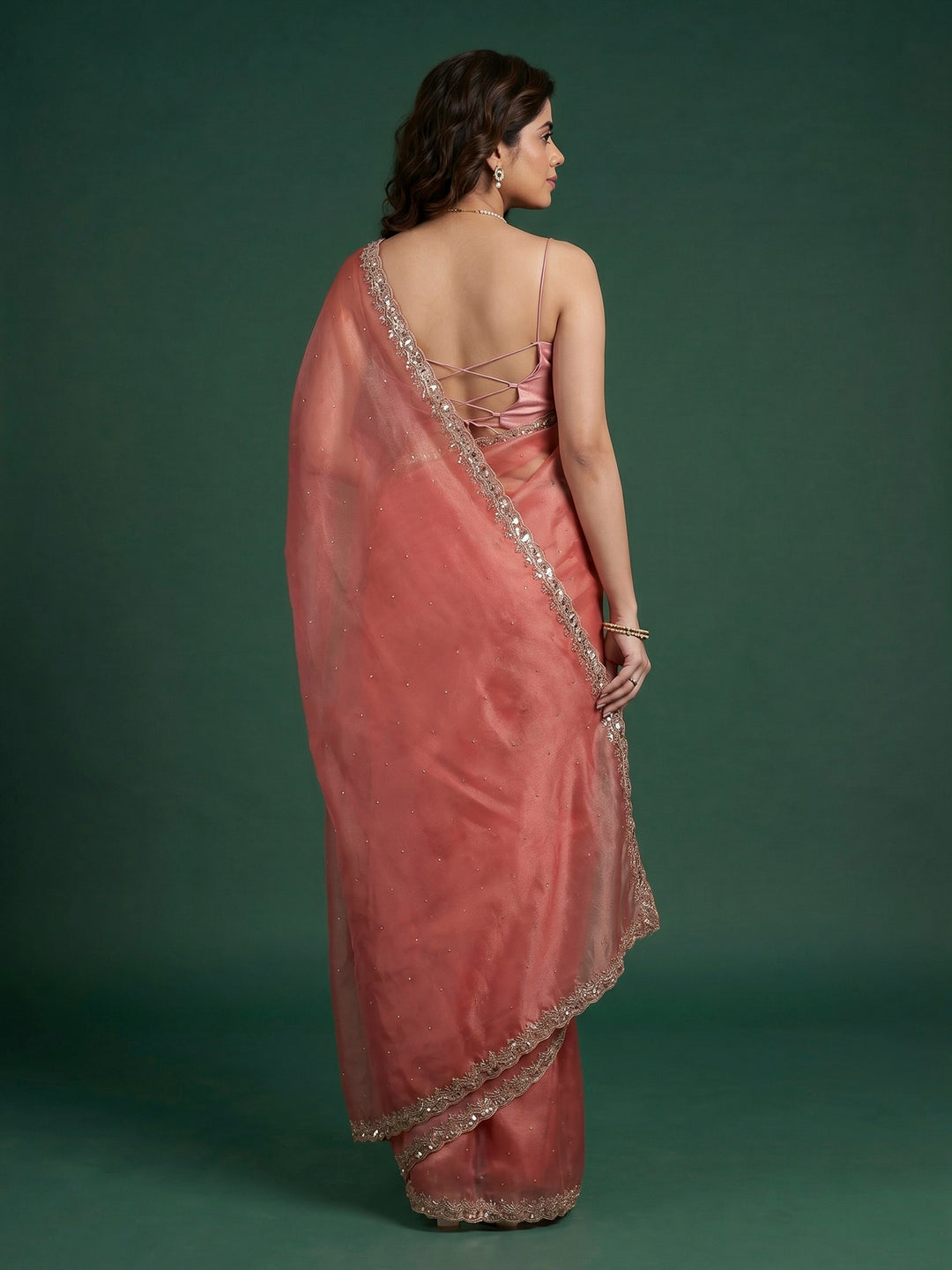 Pink Embroidered Tissue Saree