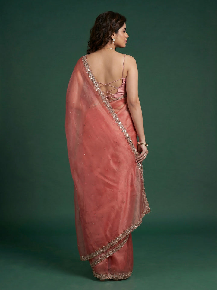 Pink Embroidered Tissue Saree