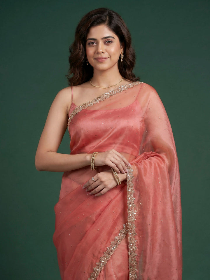 Pink Embroidered Tissue Saree