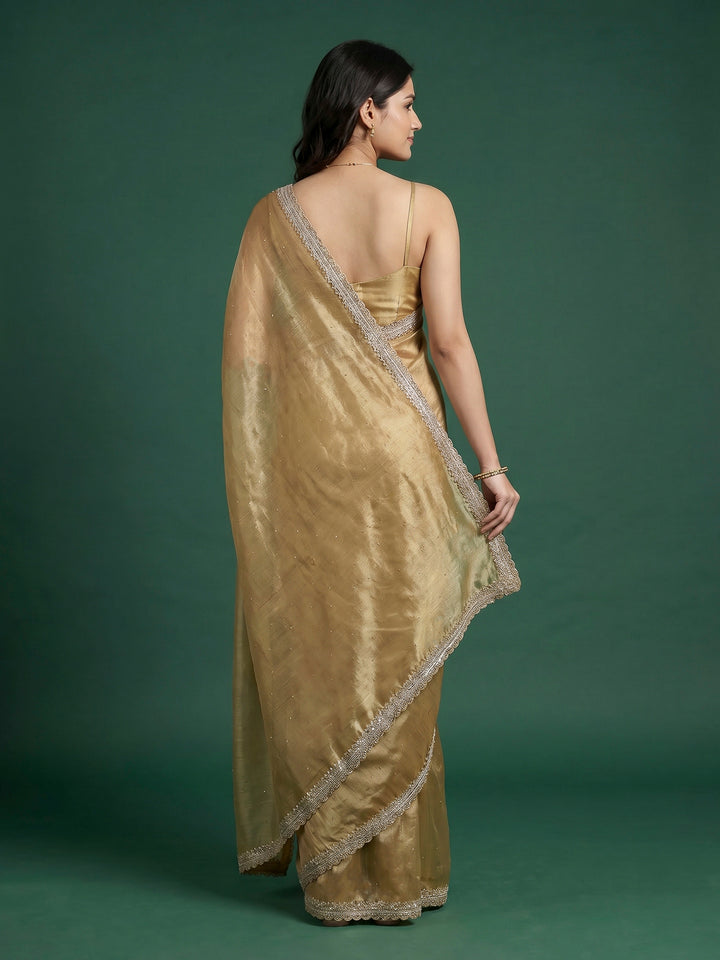 Mehndi Embroidered Tissue Saree