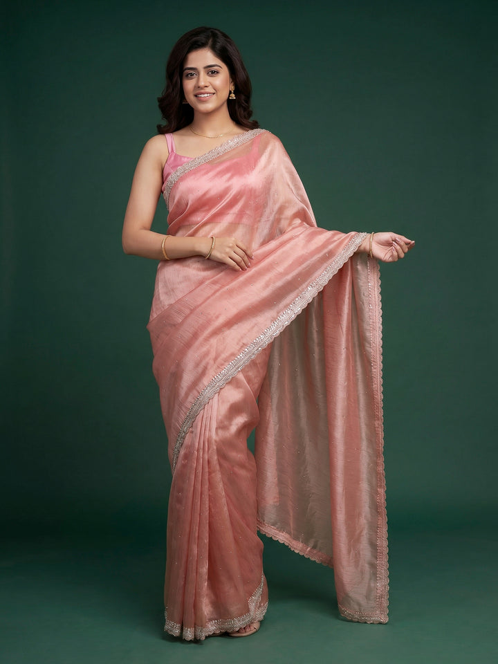 Onion Pink Embroidered Tissue Saree