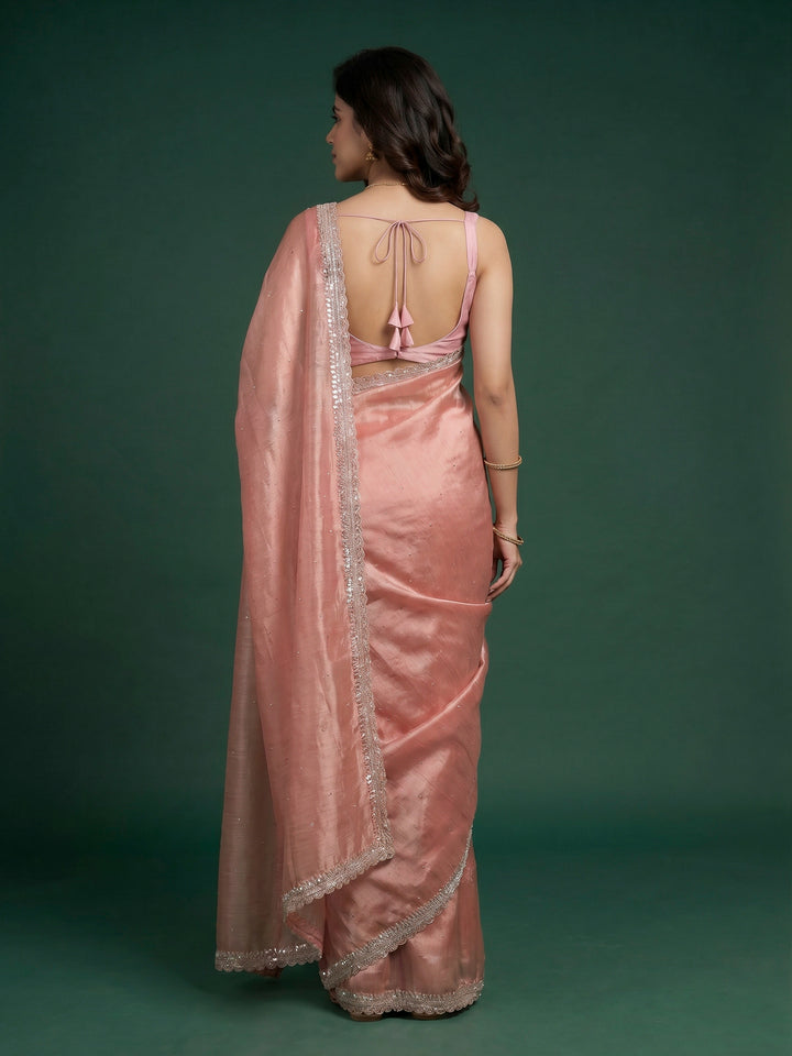 Onion Pink Embroidered Tissue Saree