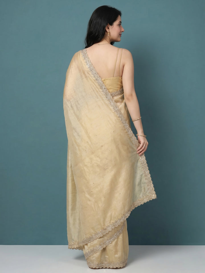 Beige Embroidered Tissue Saree