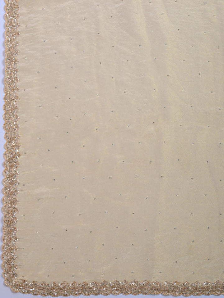 Beige Embroidered Tissue Saree