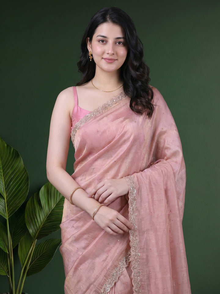 Pink Lavender Embroidered Tissue Saree