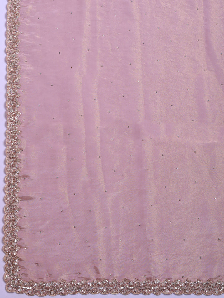 Pink Lavender Embroidered Tissue Saree
