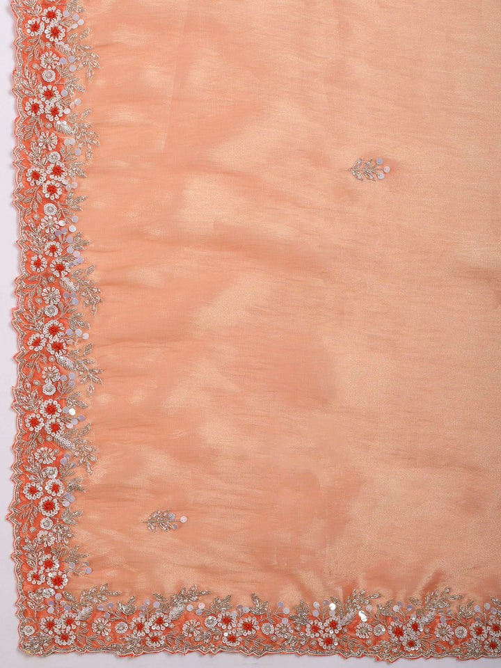 Orange Embroidered Organza Saree