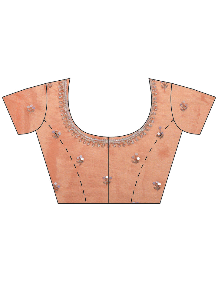Orange Embroidered Organza Saree